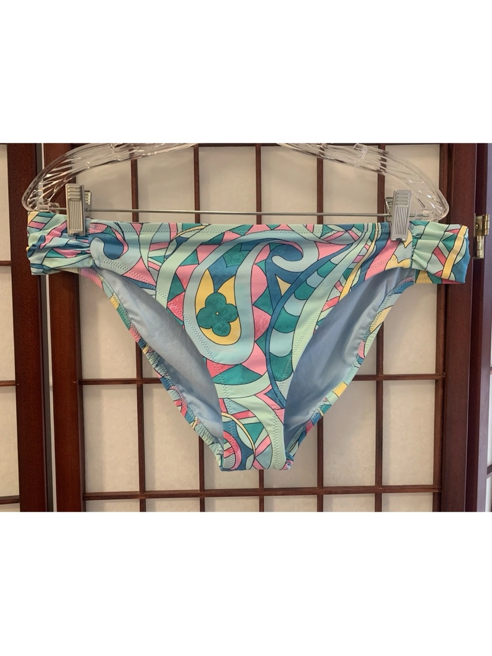 NWT Jessica Simpson Powder Blue Pastel Multi-Color Gathered Bikini Bottoms SZ L